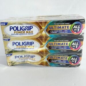 6 Pack Poligrip Power Max Ultimate All n 1 Denture Adhesive Cream No Zinc  2.2OZ